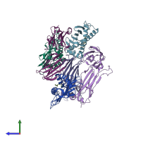 PDB entry 6wl2 coloured by chain, side view.