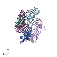 PDB entry 6wl3 coloured by chain, side view.
