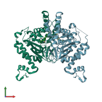 PDB 6wl6 coloured by chain and viewed from the front.