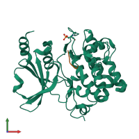 PDB entry 6wlx coloured by chain, front view.