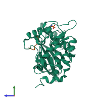 PDB entry 6wlx coloured by chain, side view.