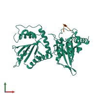 Hetero dimeric assembly 1 of PDB entry 6wmb coloured by chemically distinct molecules, front view.