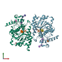 PDB entry 6wmo coloured by chain, front view.