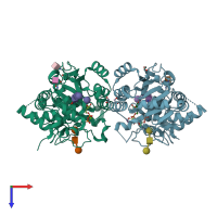 PDB entry 6wmo coloured by chain, top view.