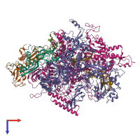 PDB entry 6wmp coloured by chain, top view.