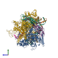 PDB entry 6wmr coloured by chain, side view.