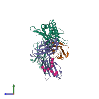 PDB entry 6wna coloured by chain, side view.