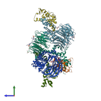 PDB entry 6wnx coloured by chain, side view.