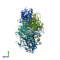 PDB entry 6won coloured by chain, side view.