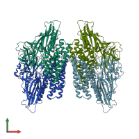 PDB entry 6wpc coloured by chain, front view.