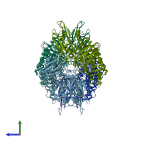 PDB entry 6wpc coloured by chain, side view.