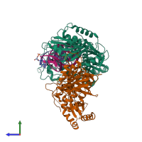 PDB entry 6wph coloured by chain, side view.