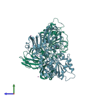 PDB entry 6wpx coloured by chain, side view.