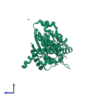 PDB entry 6wrn coloured by chain, side view.