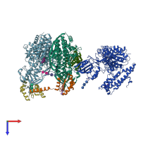 PDB entry 6wrv coloured by chain, top view.