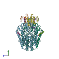 PDB entry 6wrw coloured by chain, side view.