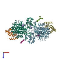 PDB entry 6wrw coloured by chain, top view.