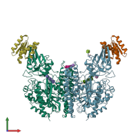 PDB entry 6wrx coloured by chain, front view.