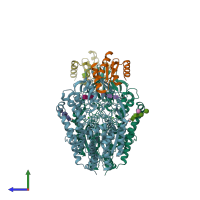 PDB entry 6wrx coloured by chain, side view.