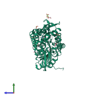 PDB entry 6wsa coloured by chain, side view.