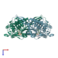 PDB entry 6wsb coloured by chain, top view.
