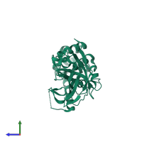 PDB 6wsk coloured by chain and viewed from the side.