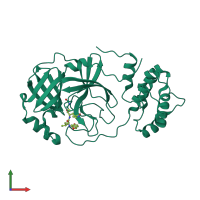 PDB entry 6wtj coloured by chain, front view.