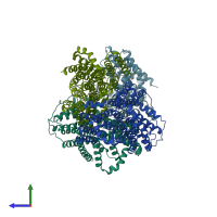PDB entry 6wtx coloured by chain, side view.
