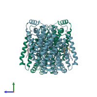 PDB entry 6wu2 coloured by chain, side view.