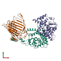 PDB entry 6wuj coloured by chain, front view.