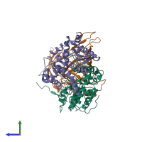 PDB entry 6wuj coloured by chain, side view.