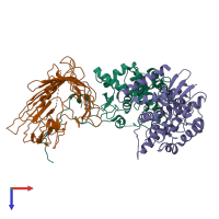 PDB entry 6wuj coloured by chain, top view.