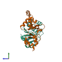 PDB entry 6wur coloured by chain, side view.