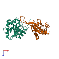 PDB entry 6wur coloured by chain, top view.