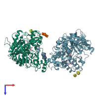 PDB entry 6wuy coloured by chain, top view.