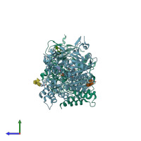 PDB entry 6wuz coloured by chain, side view.