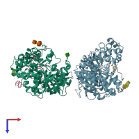 PDB entry 6wv1 coloured by chain, top view.