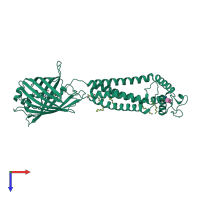 Monomeric assembly 1 of PDB entry 6wvg coloured by chemically distinct molecules, top view.