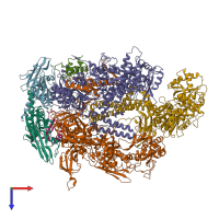 PDB entry 6wvk coloured by chain, top view.