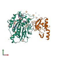 PDB entry 6wvn coloured by chain, front view.