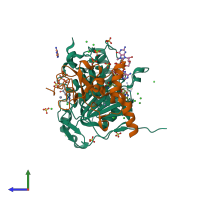 PDB entry 6wvn coloured by chain, side view.
