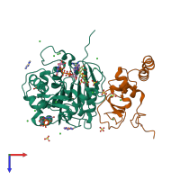 PDB entry 6wvn coloured by chain, top view.