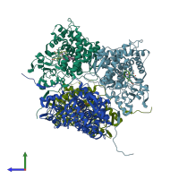 PDB entry 6ww0 coloured by chain, side view.