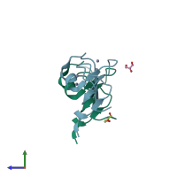 PDB entry 6ww3 coloured by chain, side view.