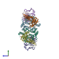 PDB entry 6ww5 coloured by chain, side view.