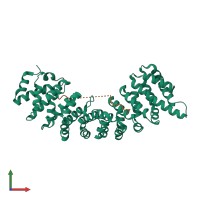 PDB entry 6wx9 coloured by chain, front view.