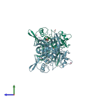PDB entry 6wxc coloured by chain, side view.
