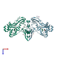 PDB entry 6wxc coloured by chain, top view.