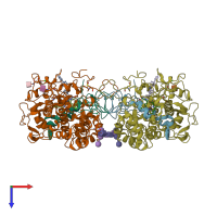 PDB entry 6wy7 coloured by chain, top view.