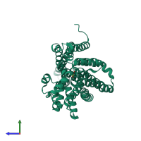 PDB entry 6wyj coloured by chain, side view.